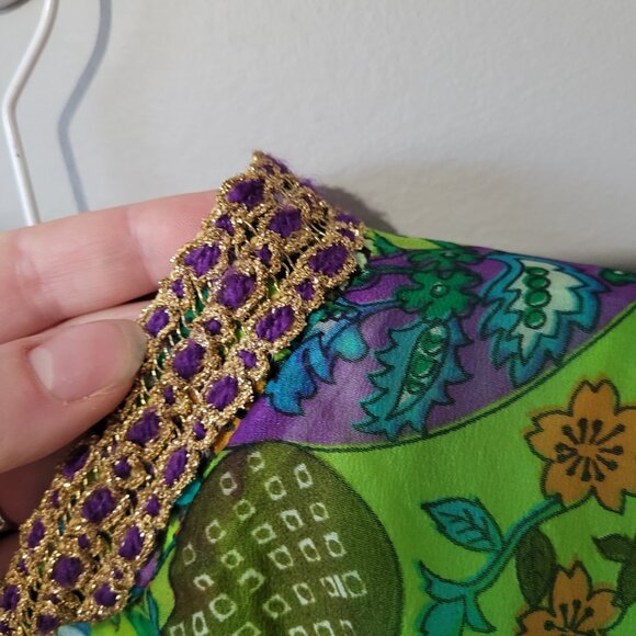 Vintage Groovy Green Maxi Dress 70s Kaftan Beatrice Pines - Picture 14 of 16